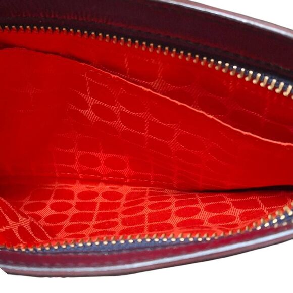 Vintage Kate Spade Clutch | Navy Logo Canvas with Patent Leather Trim | Red Inte - Picture 7 of 8